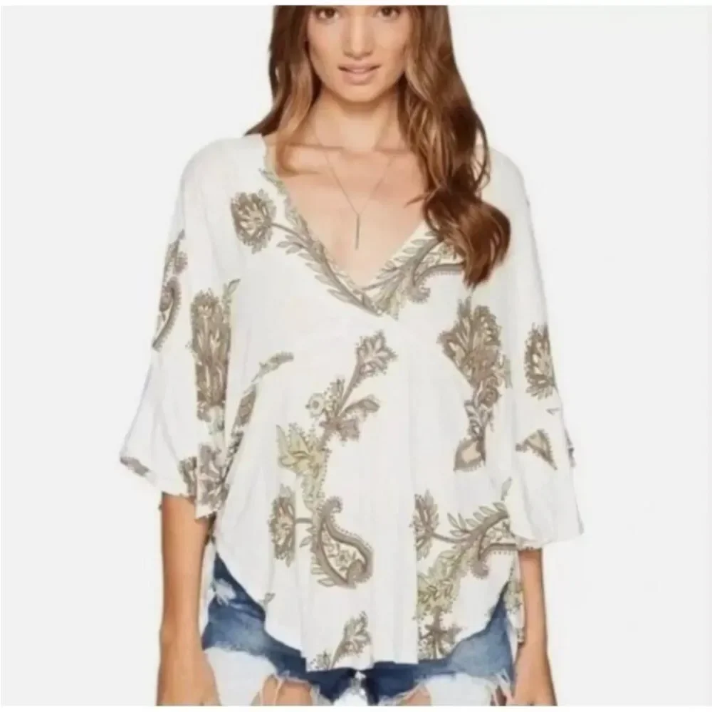 Free People Maui Wowie Printed Floral Blouse